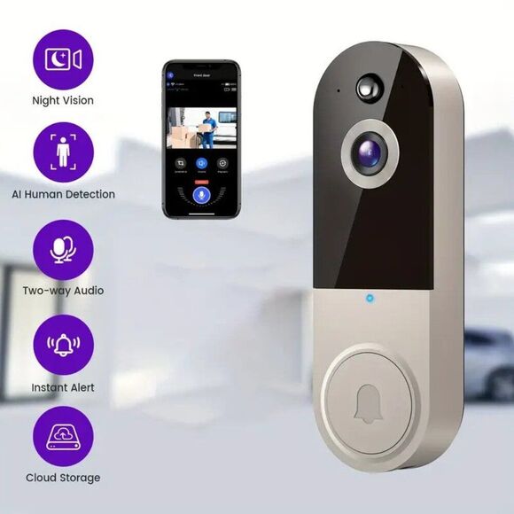 1080P Video Doorbell Camera Intelligent Body Detection Cloud Storage 2 way audio - Picture 3 of 3